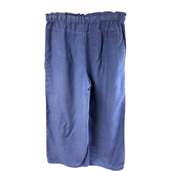 Anthropologie Cloth and Stone Blue Linen Drawstring Wide Leg Crop Pants - Picture 3 of 8